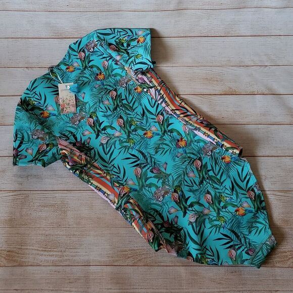 Johnny Was Taina Animal Tropical Neoprene Short Sleeve One-Piece Swimsuit Small - Picture 7 of 13